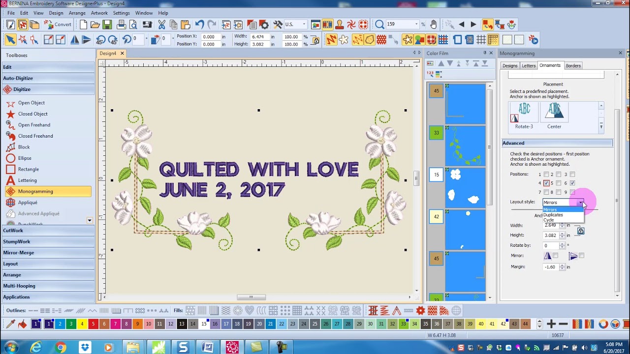 4.08 Master BERNINA Embroidery Software 8 – Monogramming—Creating a Quilt Label