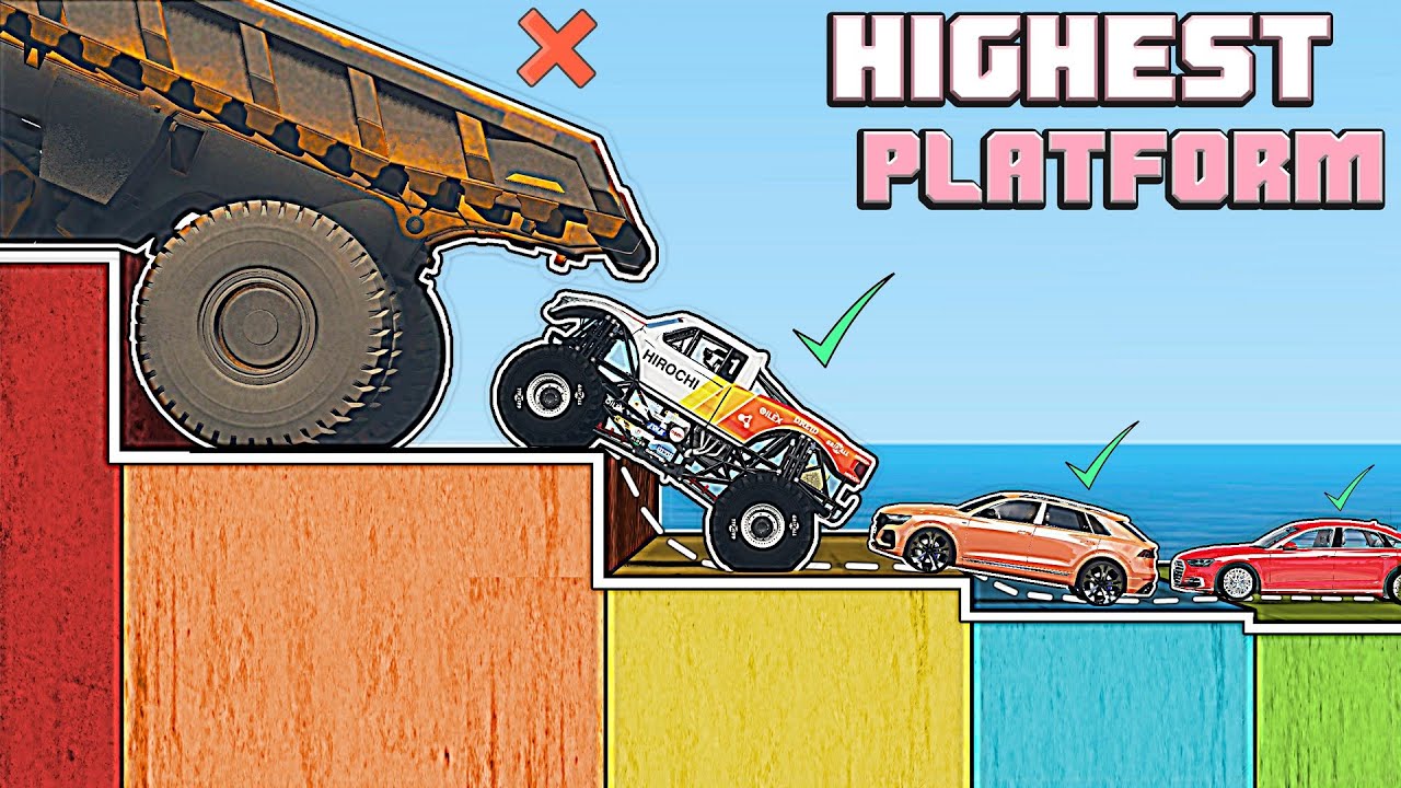 Which cars will climb the highest platform? - BeamNG Drive