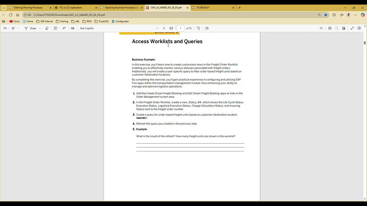 SAP Transportation Management - Exercise 1: Access Worklist and Queries