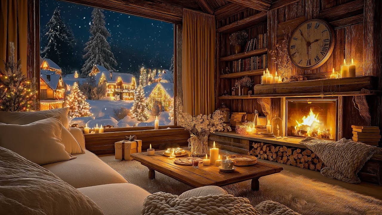 Peaceful Winter Living Room Ambience❄️ Soothing Piano Music & Fireplace Sounds for Relaxation & Calm