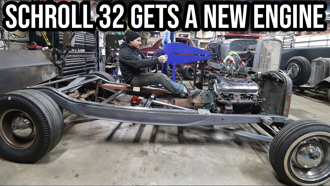 Installing A Fresh Oldsmobile Rocket Engine Into The Schroll 1932 Ford Coupe!!!