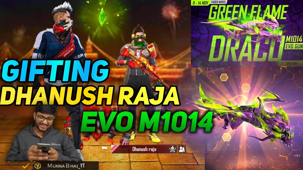Gifting Evo  M1014 Green Flame Draco To Dhanush Raja -  Free Fire Telugu - MBG ARMY