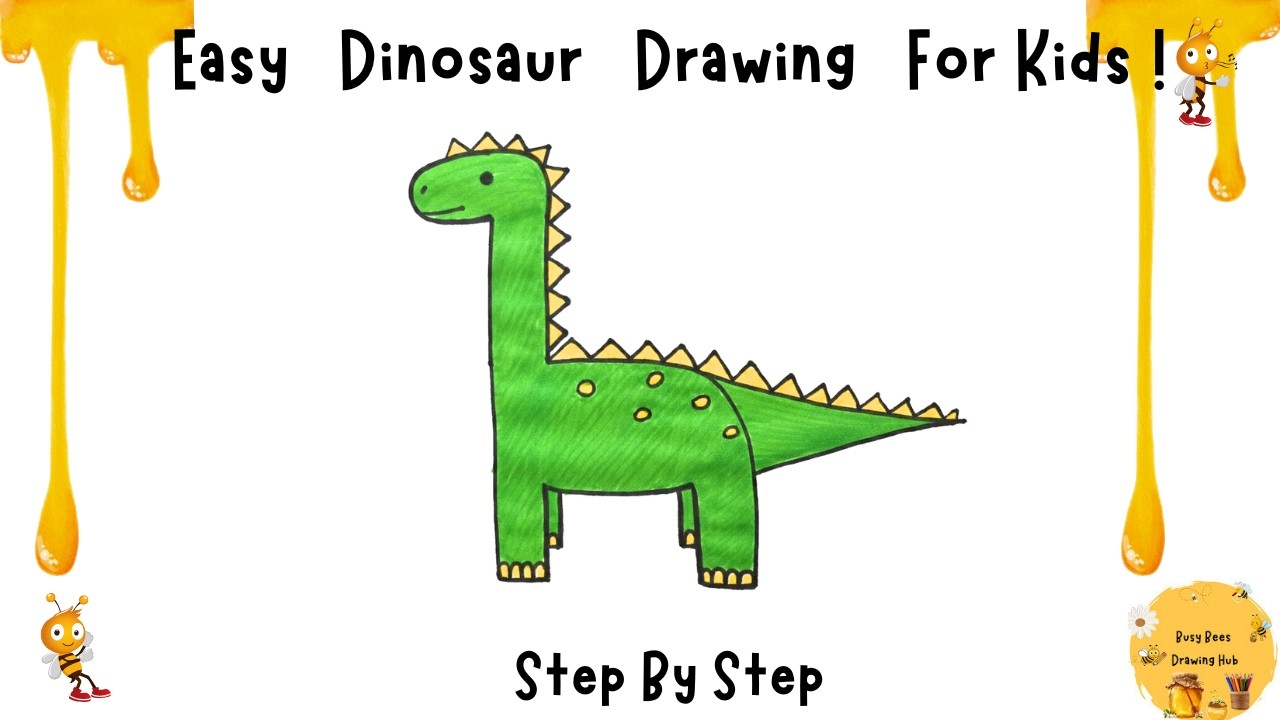 Easy Dinosaur Drawing for Kids 🦕 Step by Step Drawing Tutorial | How to Draw a Cute Dinosaur |