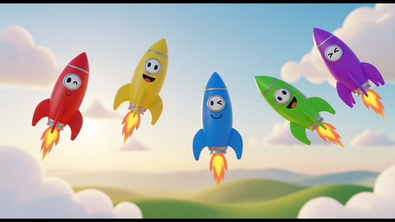 Cinco pequeños cohetes de juguete Zoom Zoom | Canciones del Espacio y Rimas Infantiles