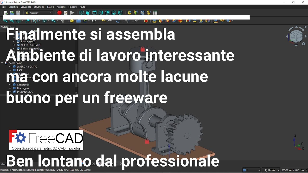 7 #freecad  #assembly Assembliamo il nostro motore giunti rigidi e cinematici