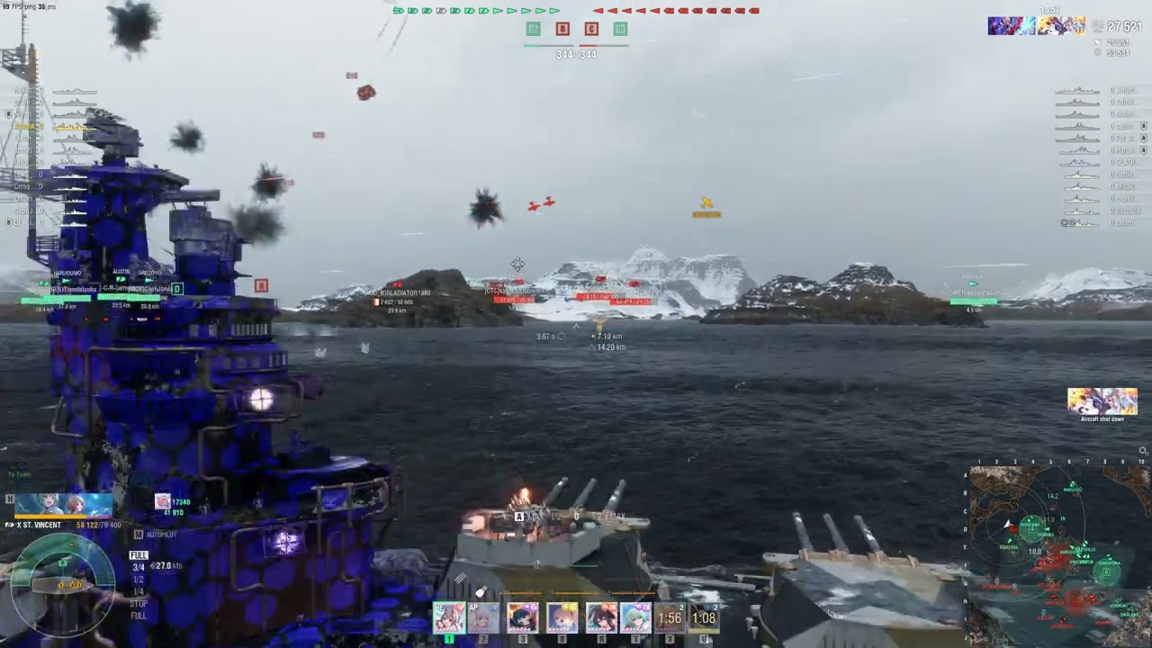 World of Warships: 1 Round of T10 HMS St. Vincent (Red Team Abandoned Their CV To Survive)