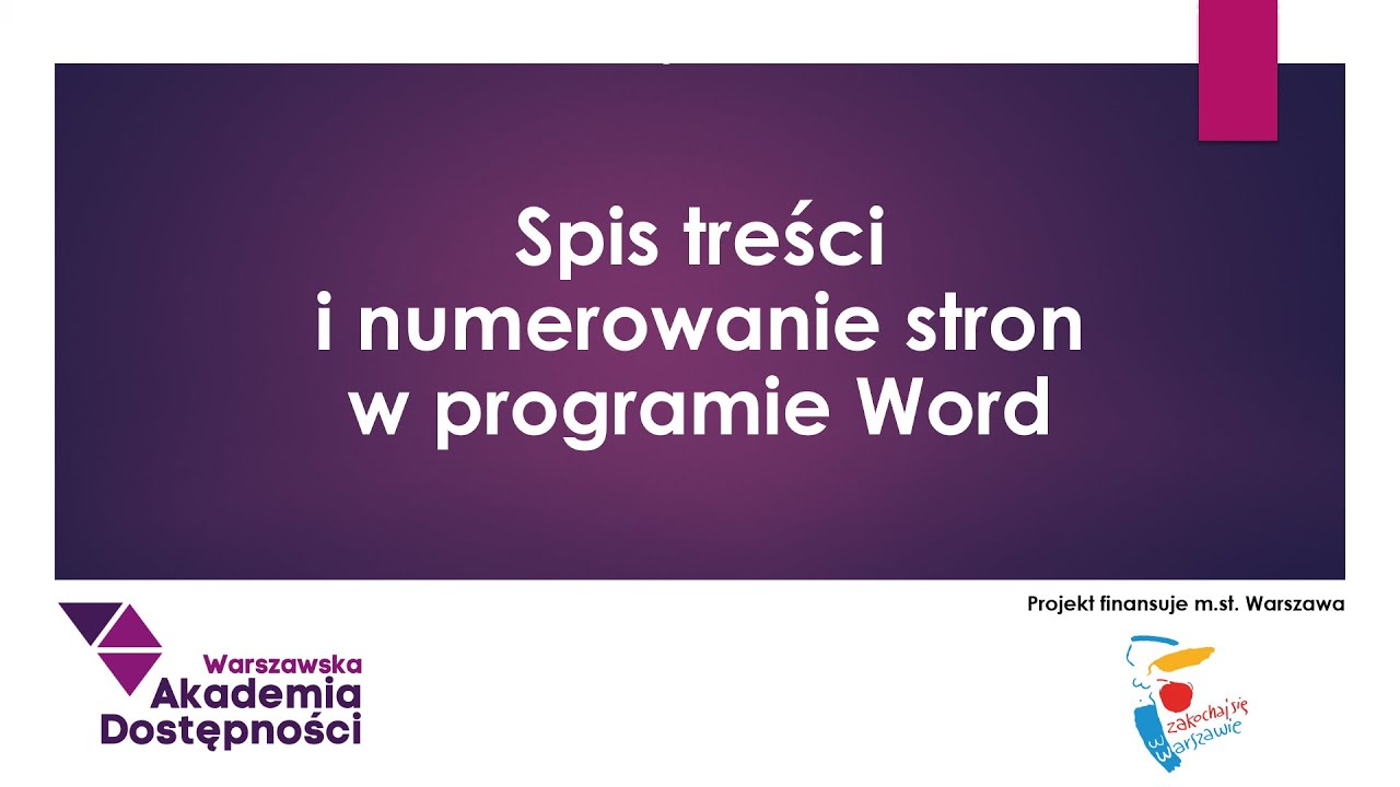 Spis treści i numerowanie stron w programie Word