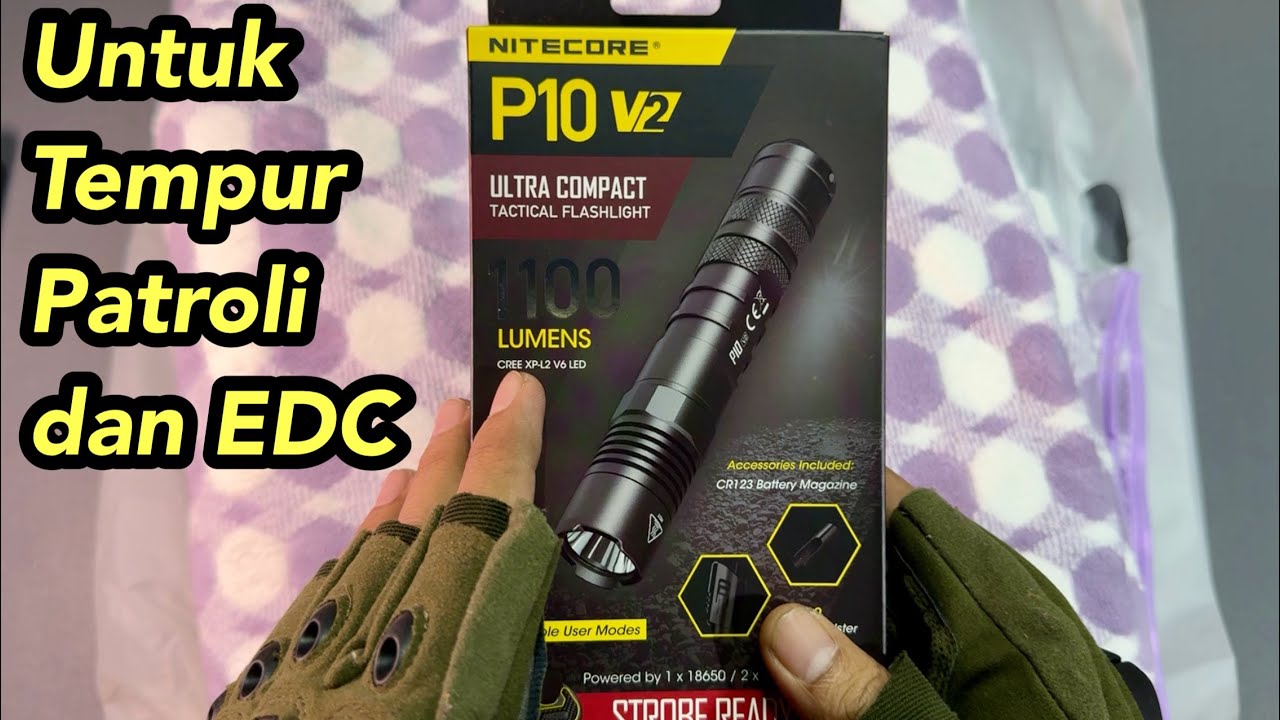 Senter mode tempur kecil panjang Nitecore P10 V2 Cree XP-L2 V6