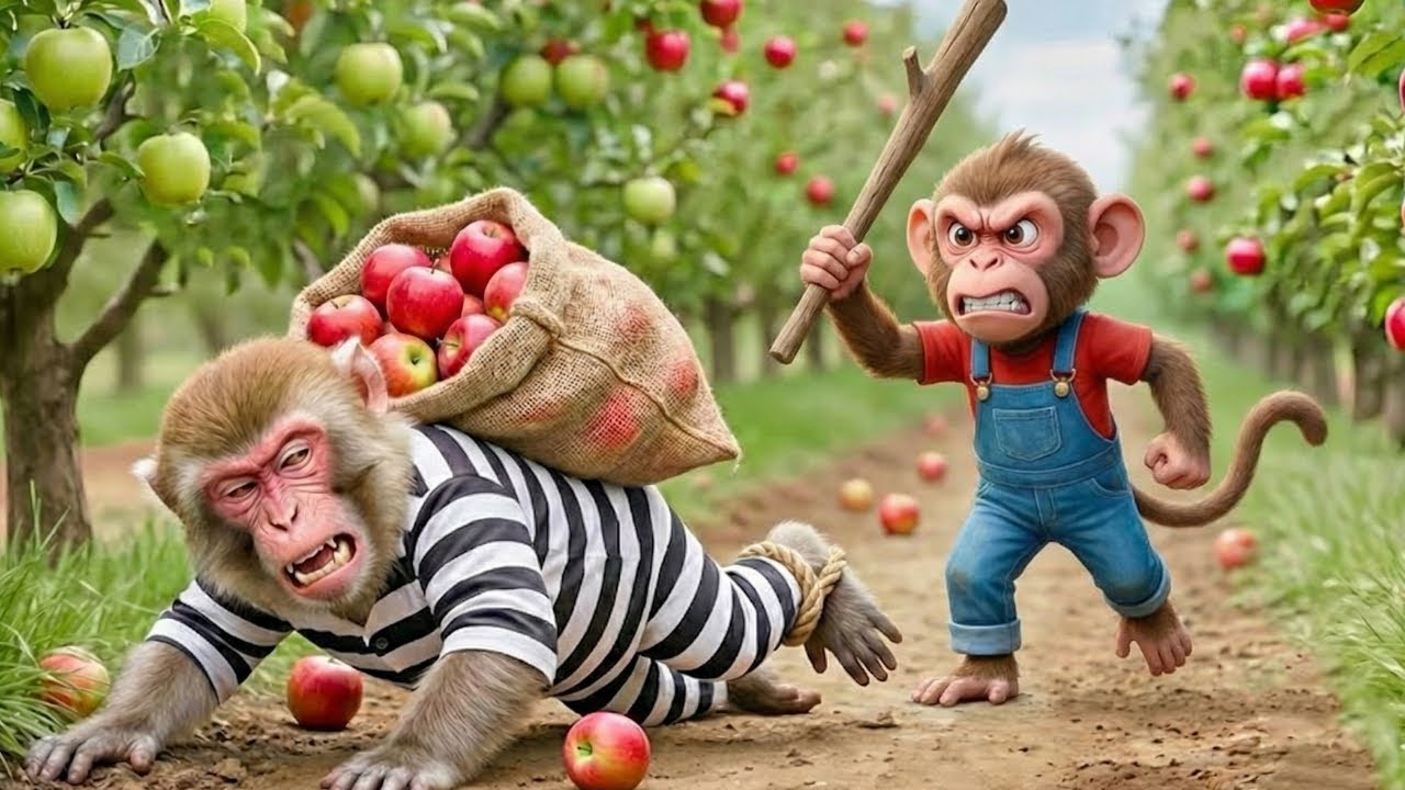 Monkey Harvests Apples and Discovers a Thief | A Tense Chase