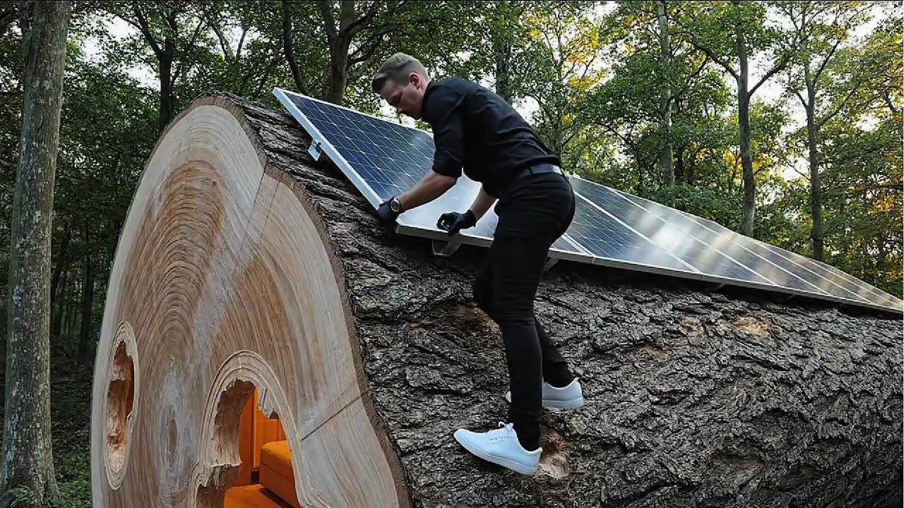 Building a Secret Solar House (ASMR) - Inside a Giant Tree | Off Grid Survival