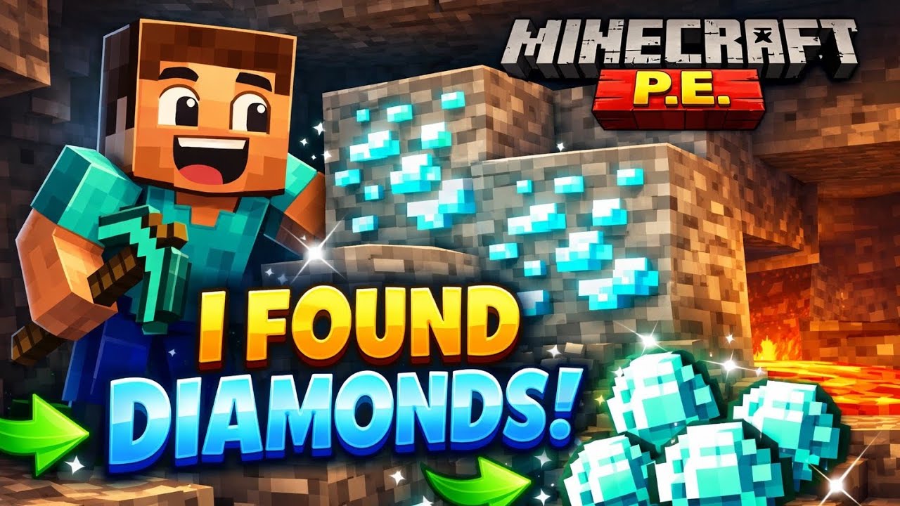 I FOUND DIAMONDS in Minecraft PE! 💎 (Lucky Cave!)