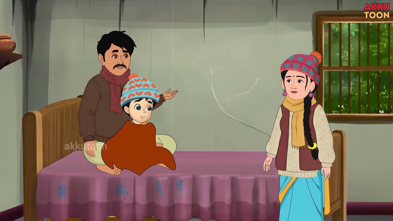 बारिश में गरीब का नदी किनारे घर । cartoon story । hindi story @AkkuToonOfficial