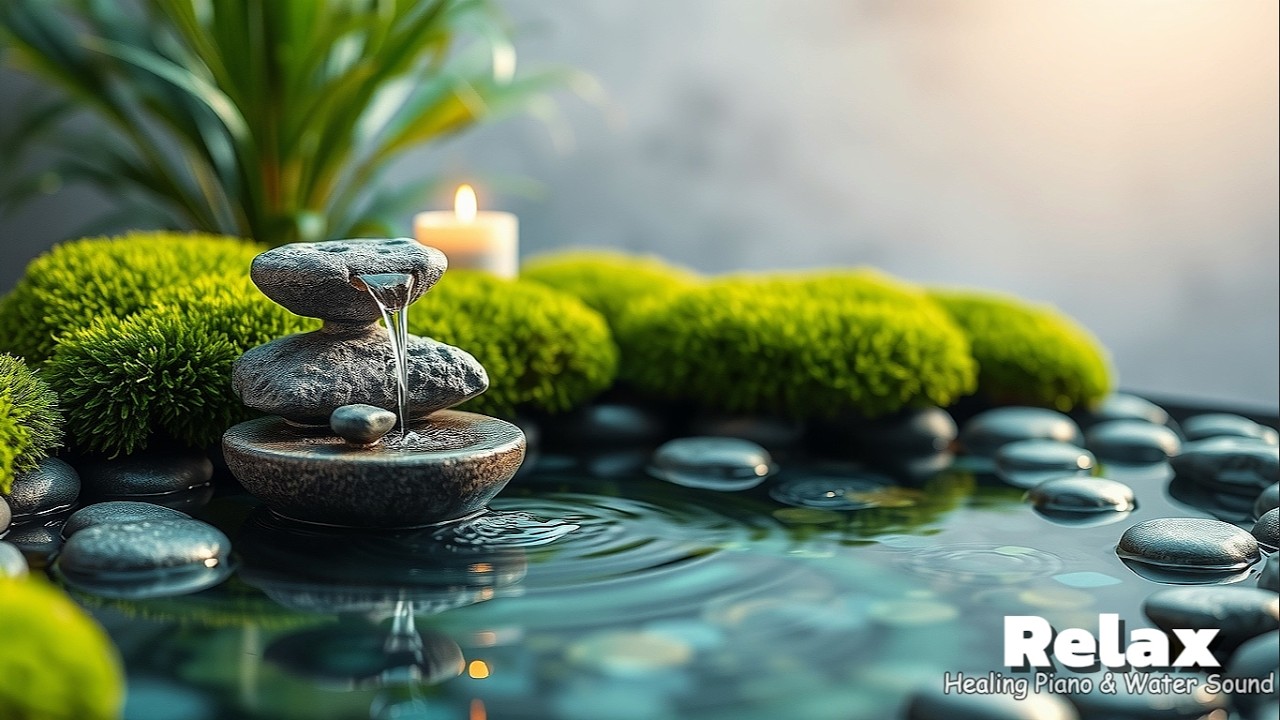 Stress Relief Piano & Water Sounds 🌙 Peaceful Japanese Garden Ambience