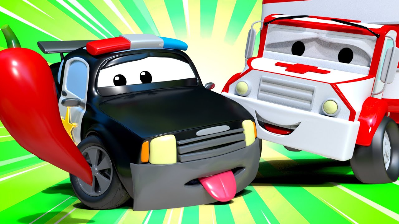 Amber the Ambulance - Matt The Police Car Burned His Lips! - Car City ! Trucks Cartoon for kids