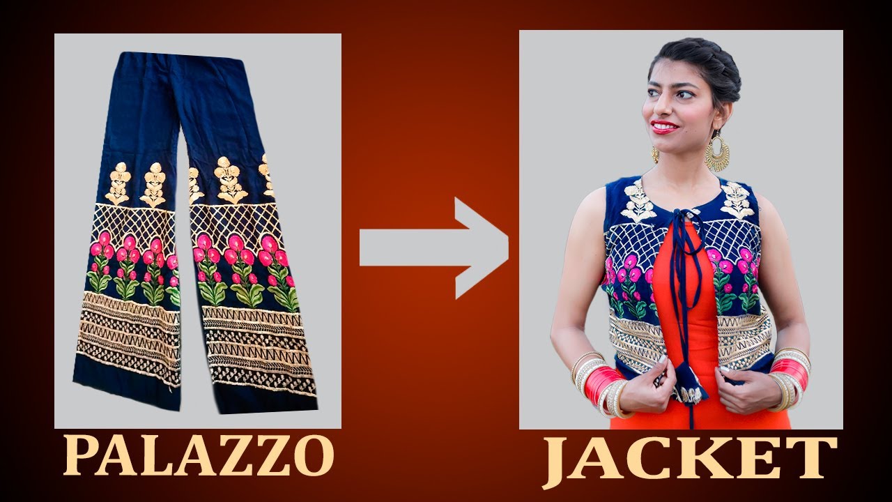 Convert old palazzo into Kurti | Reused clothes | Kurti Cutting And Stitching | JACKET TYPE KURTI