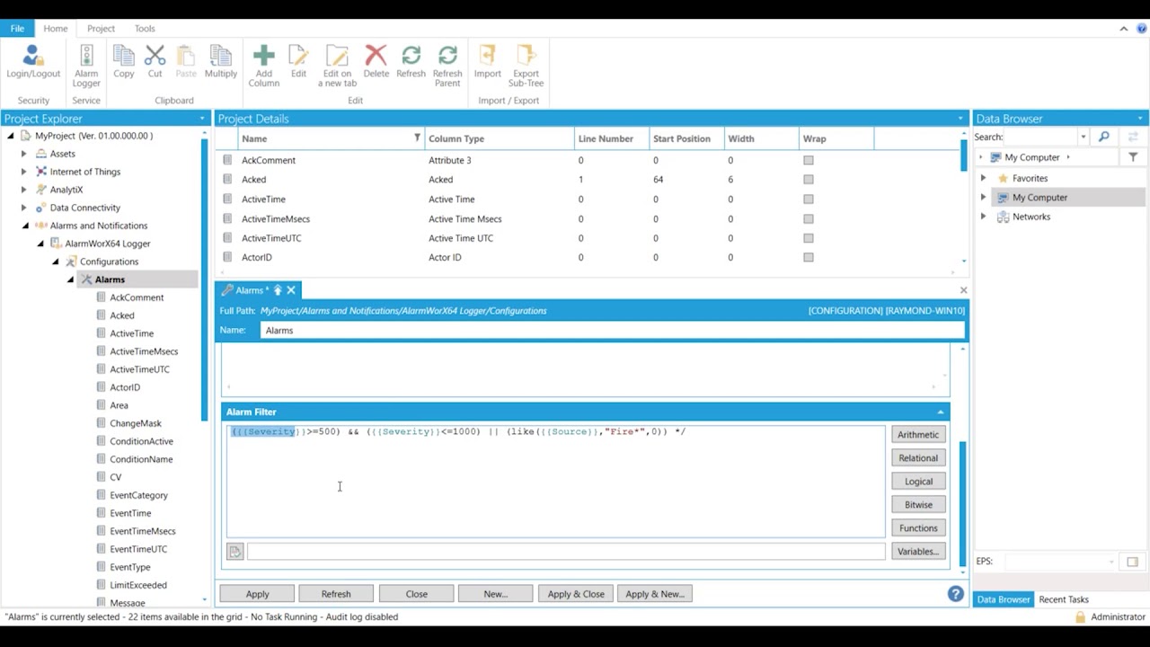 Iconics AlarmWorx  Alarm Logger Configuration