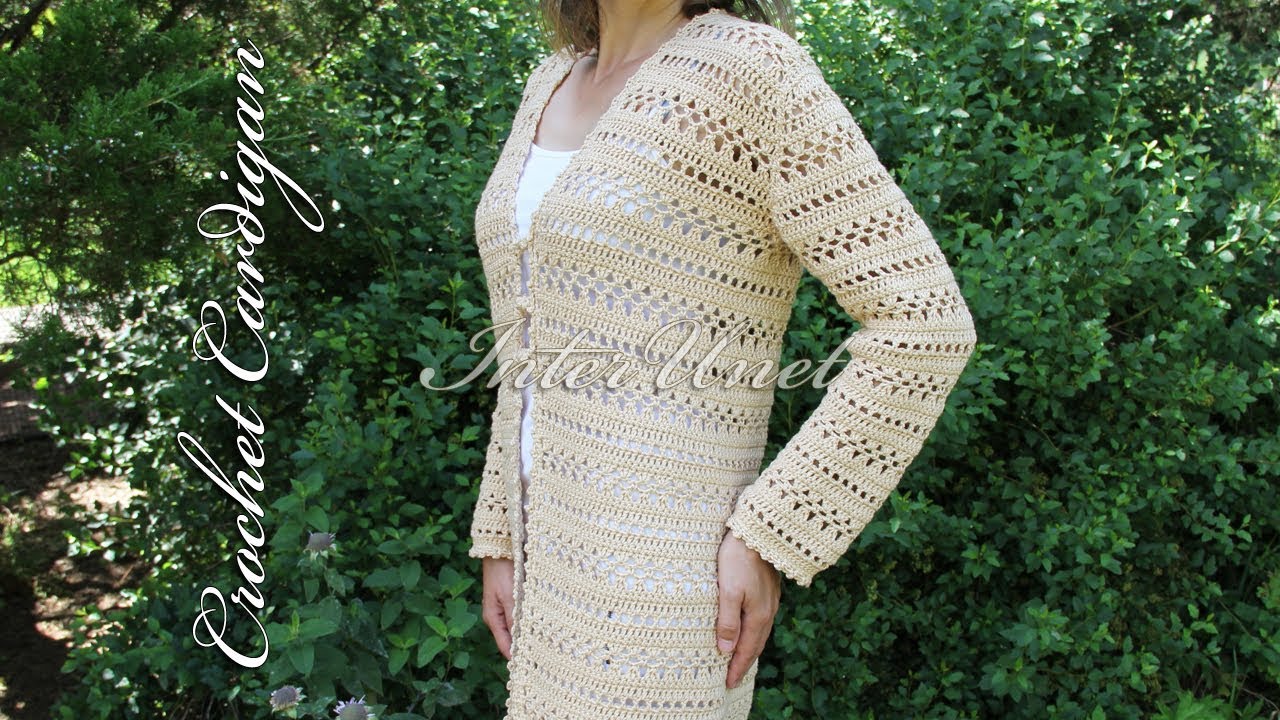 Long-sleeve cardigan jacket – crochet long top