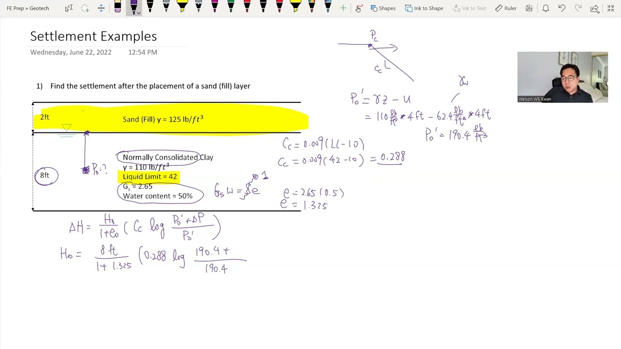 FE Exam (Civil Engr.) Prep.- Geotech - 03 - Settlement - Examples