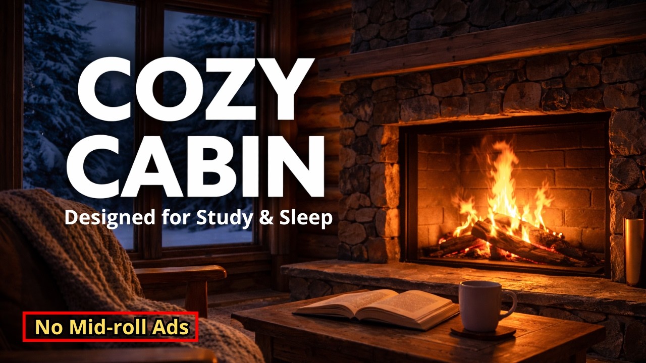 Cozy Winter Cabin Fireplace 🔥 Snowy Forest Night Piano Ambience for Deep Sleep & Relaxation