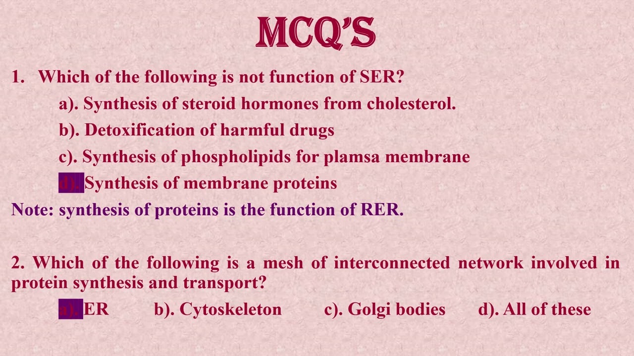 Endoplasmic reticulum MCQs , NUMS , NMDCAT , ETEA 1st Year Biology