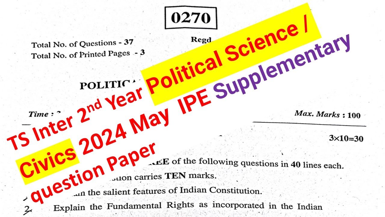 Telangana TS Inter 2nd Year Political Science - Civics 2024 May Improvement Supplementary Paper