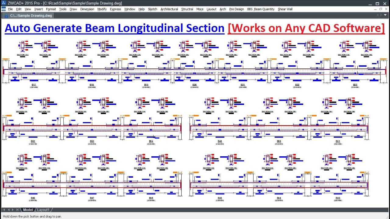 Auto Generate Beam Longitudinal Section in CAD