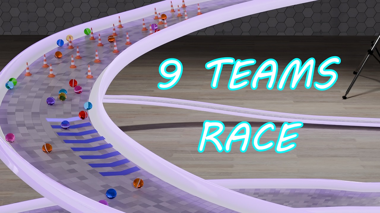 High Speed Neon Marble Run 🏎️ 9 Teams on Obstacles Course ⚙️ Satisfying Physics
