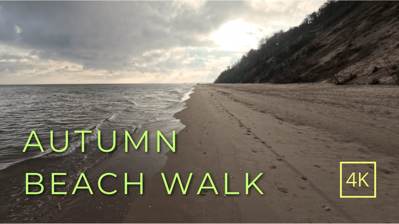 Autumn Beach Walk - Ocean Sounds - 4K - Nature Video Relax / Virtual Travel / Study / Work / No AI