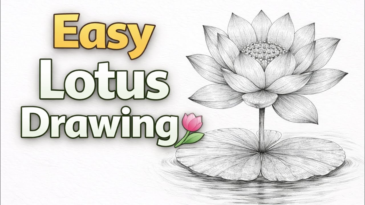 Easy Lotus Flower Drawing ✏️ | Pencil Sketch Step by Step