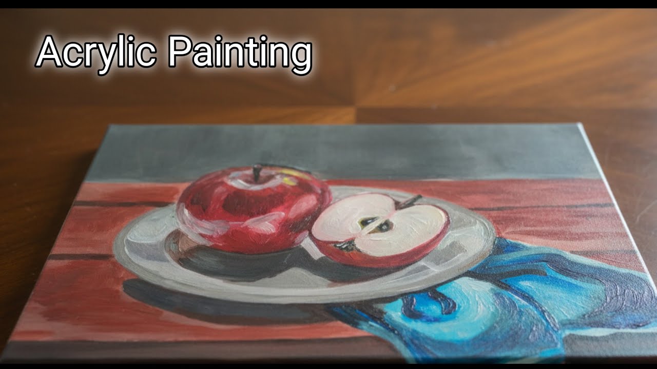 Simple Still Life Painting: Two Red Apples on a Plate 