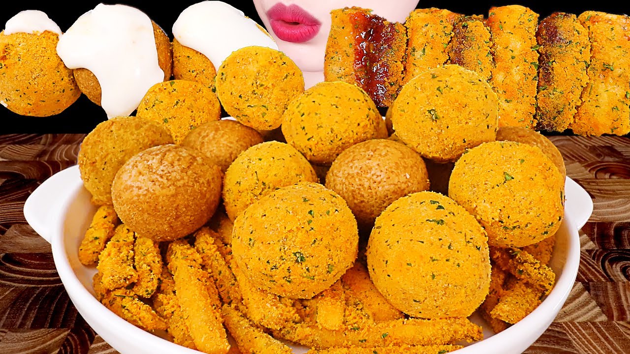 ASMR MUKBANG｜CHEESE BALL, FRENCH FRIES, FRIED RICE CAKE & SAUSAGE 뿌링클 치즈볼, 감자튀김 EATING SOUNDS 먹방
