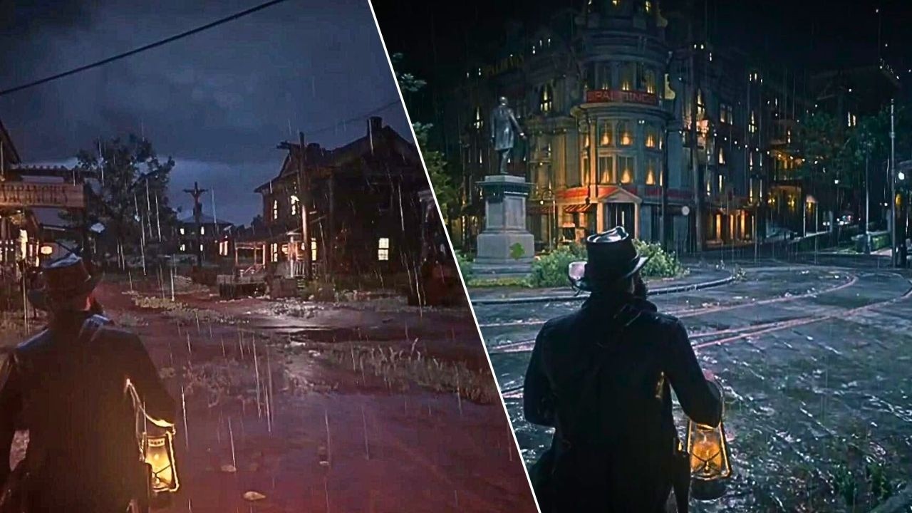 Cozy Rain Walk in Town 🌧️ RDR2 ASMR | Calm City Ambience