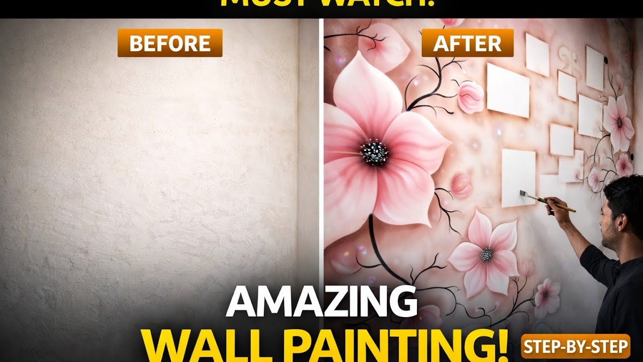 wall painting new dsign 2026 professional wall paintiing at home step by step hindi urdu #wallart 