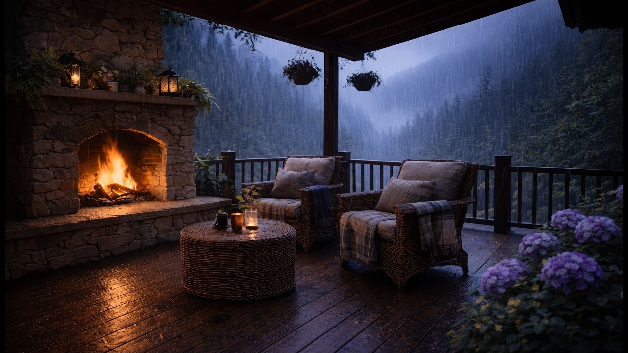 Rain Sounds & Fireplace 🌧🔥 Thunderstorm for Deep Sleep