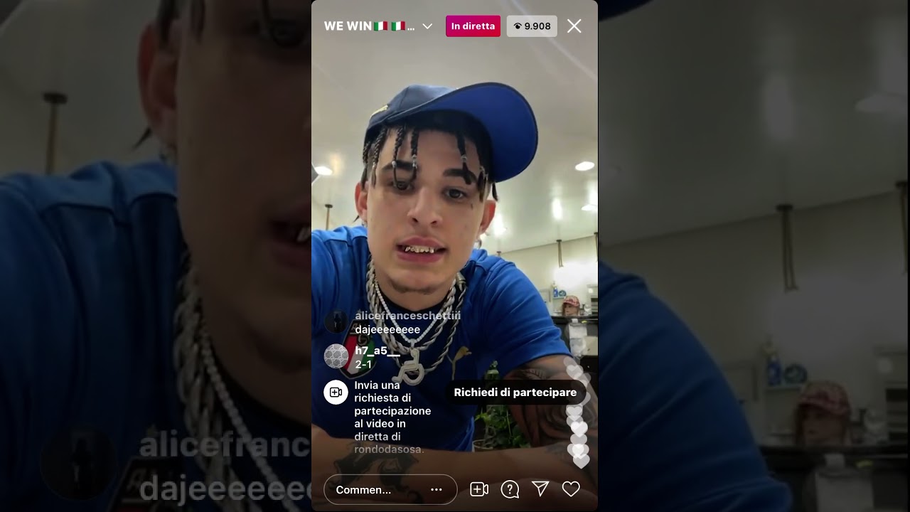 Rondodasosa in diretta Instagram esulta per la vittoria dell’Italia