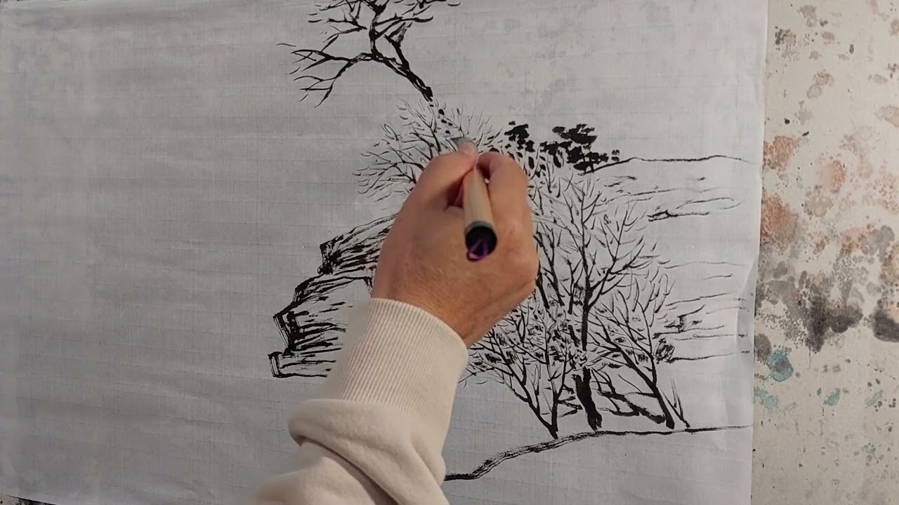 한국화(동양화) 기초실기[24강] -바위와 나무의 조화  Drawing Korean Painting