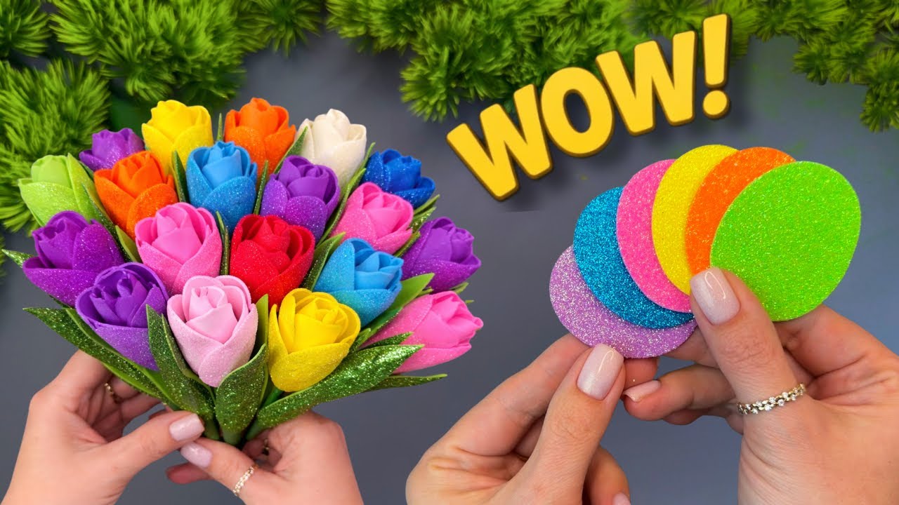 SO EASY! Foam Sheet Flowers 💐 Beautiful DIY Tulip Bouquet
