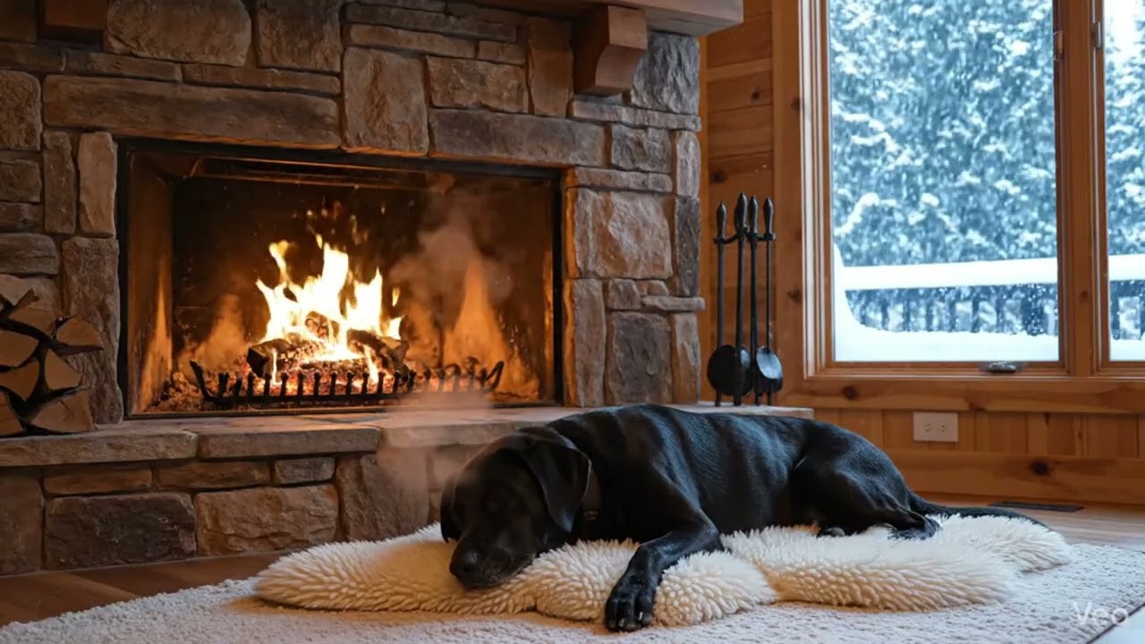 Cozy Fireplace and Sleeping Dog | Relaxing ASMR for Sleep & Study