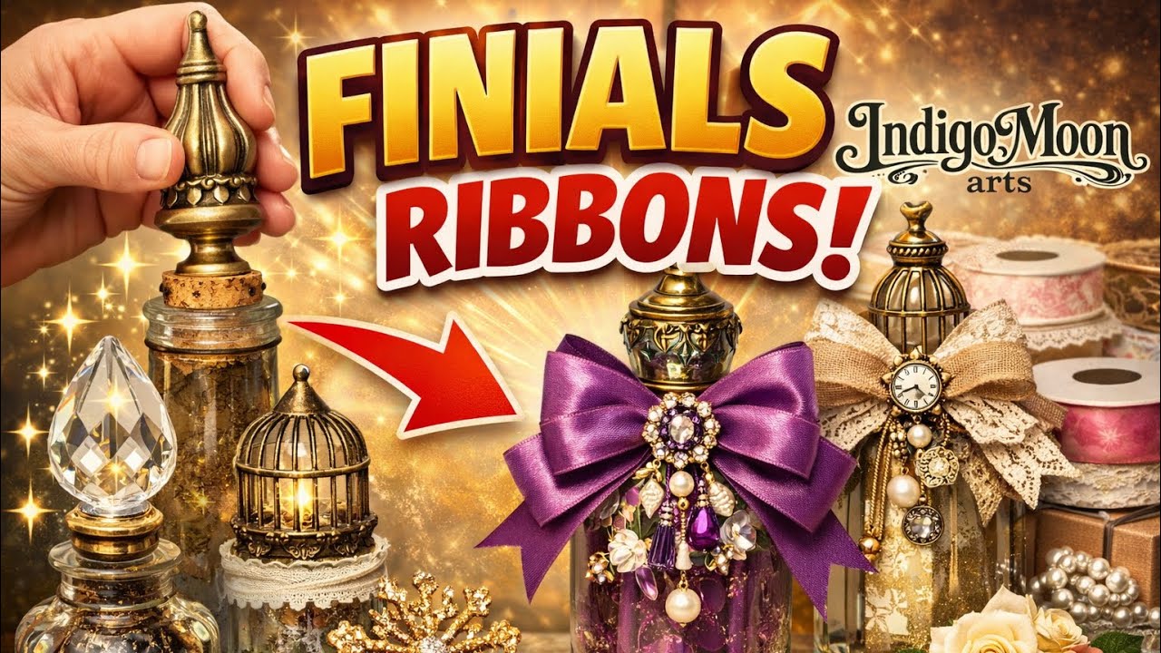 How to Add Finials, Ribbon & Gilding Wax | Vintage Bottle Embellishing Tutorial | Decoupage