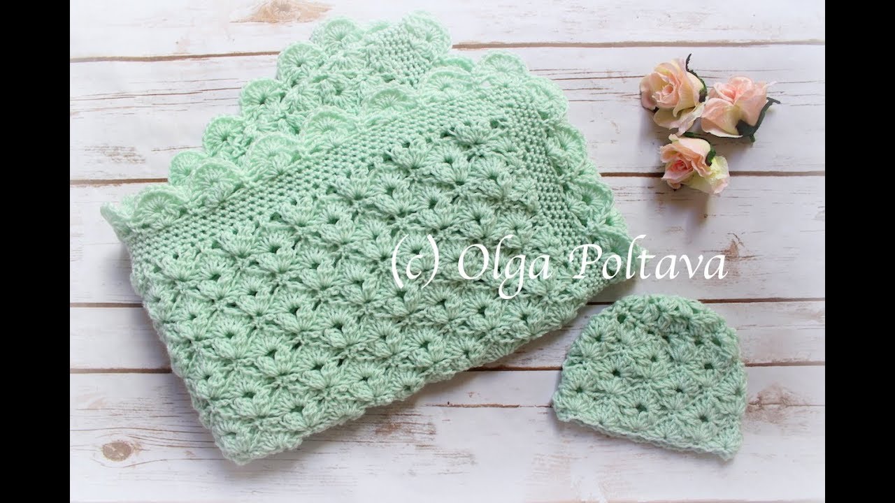 How to Crochet Baby Hat with Lace Design, Matching Baby Blanket and Hat, Crochet Video Tutorial