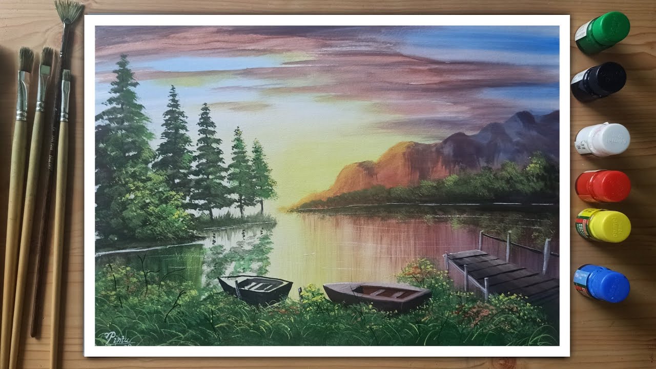 Poster Colour Painting | Using small box of six shades | Landscape
