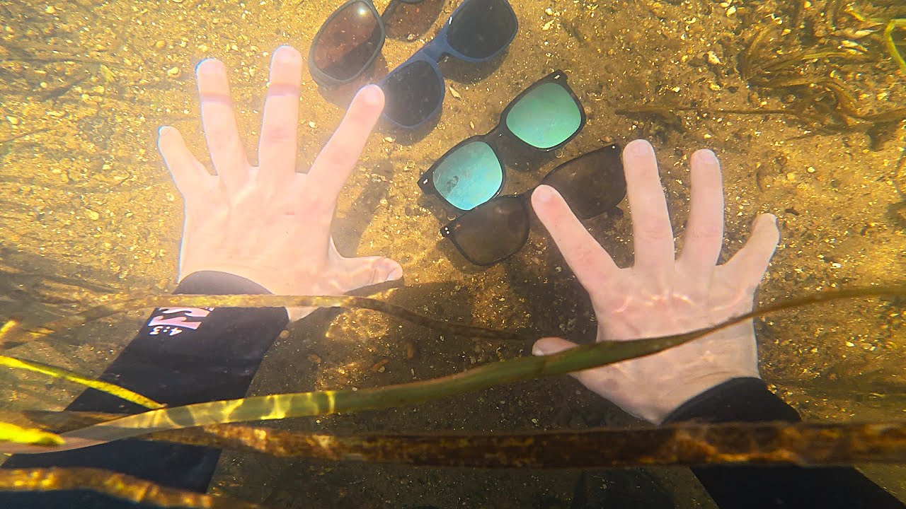 Treasure hunting underwater, so many sunglasses!