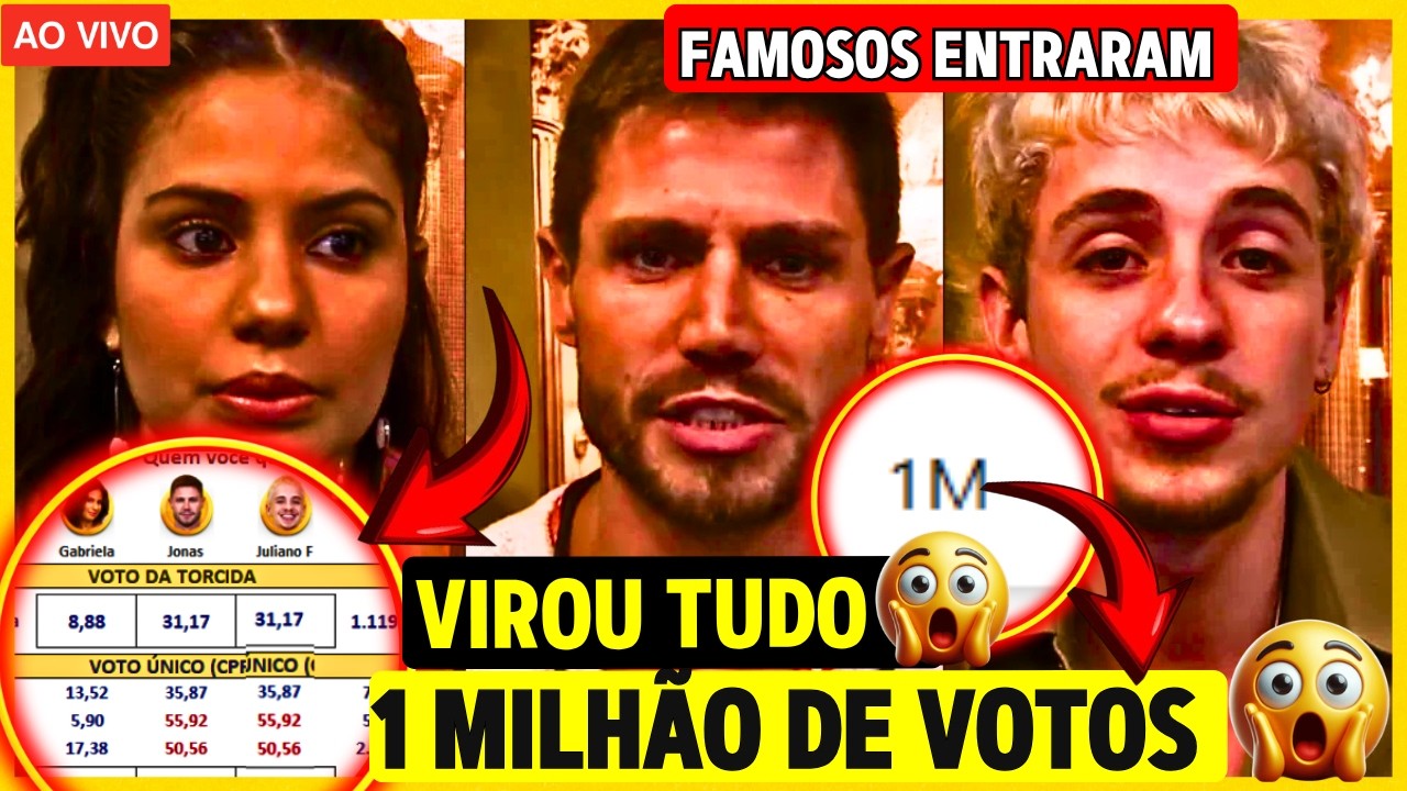 🔴 VOTA&Ccedil;&Atilde;O VIROU; ENQUETES E MUTIR&Otilde;ES MOTRAM ELIMINADO ENTRE JULIANO, JONAS E GABRIELA