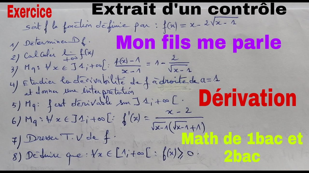 derivation......math de 1bac et 2bac....extrait dun controle