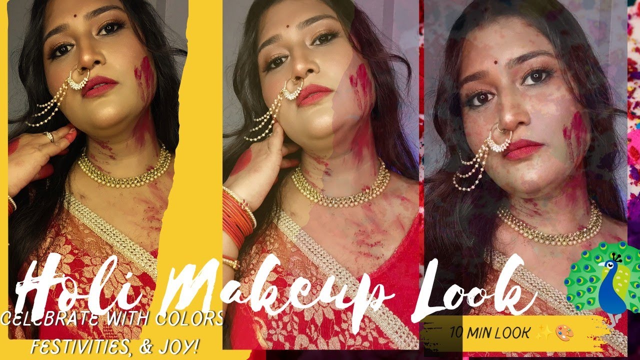 10 Min Holi Makeup Look 🌈 Colorful Glam Makeup Look 🪷||✨होली पर मेकअप कैसे करें ✨ #youtube #viral