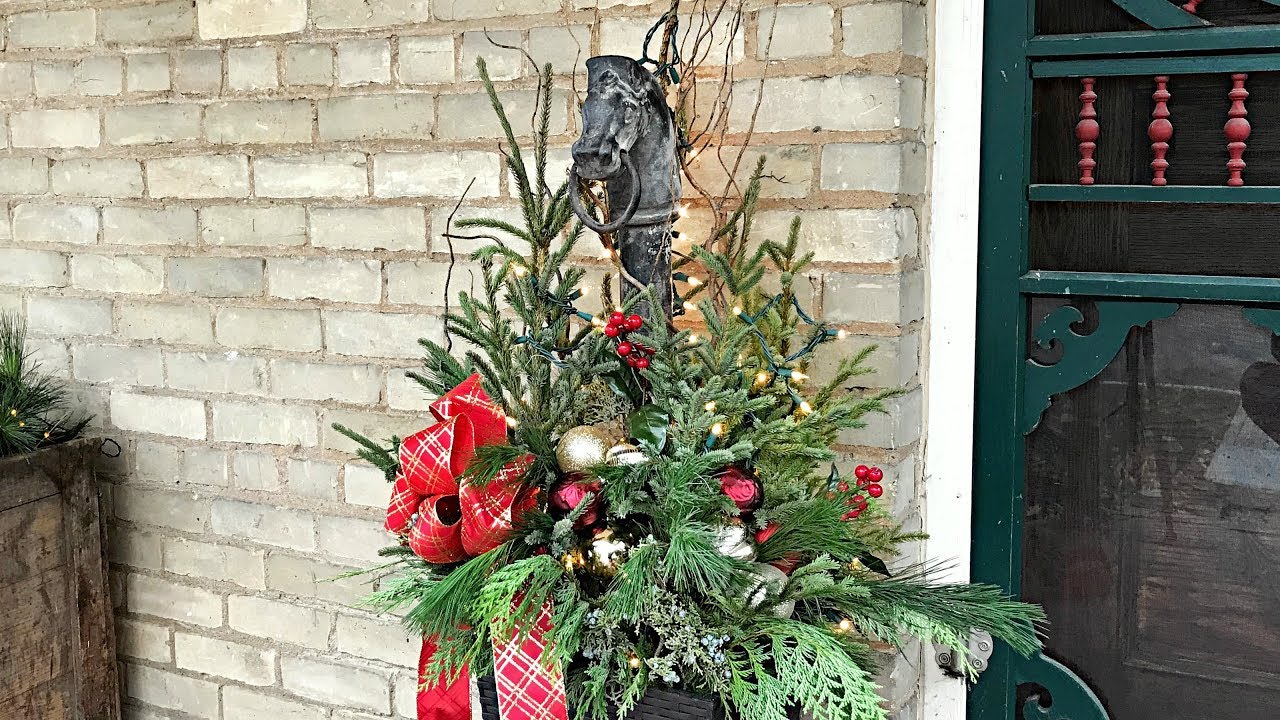 Christmas Planters - Building Floral Around Decor Centerpiece - Christmas Horse Planters