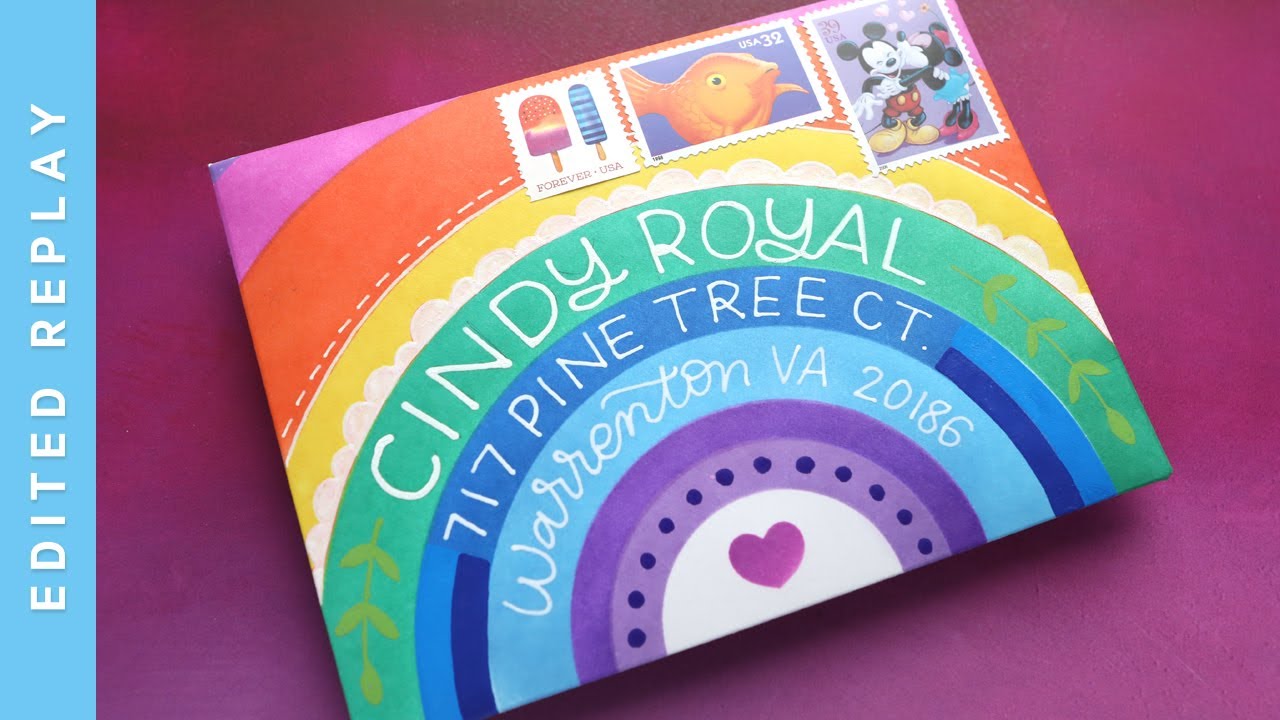 EDITED REPLAY! - Rainbow Mail Art with Stencils and Acrylic Paint Pens