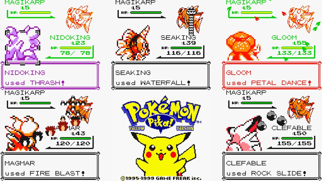 All 165 Gen 1 Move Animations (Pokémon Yellow) — vs Magikarp