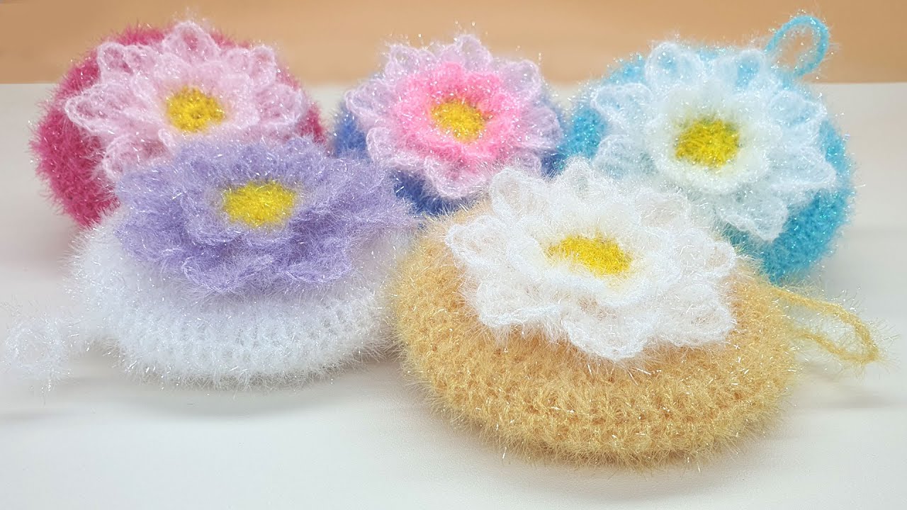 풍성한 꽃 호빵 수세미 뜨기  / 코바늘 수세미 /  Crochet Dish Scrubby / flower crochet