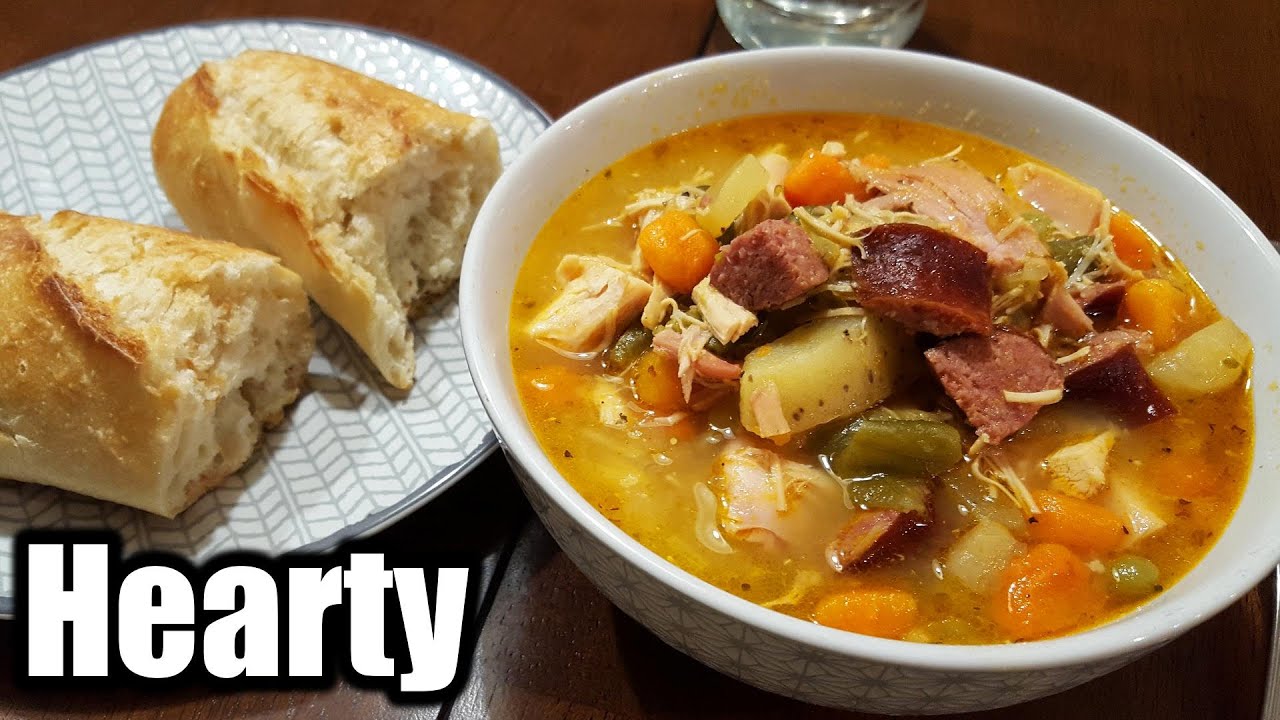 Hearty Chicken and Sausage Soup with Crusty Bread